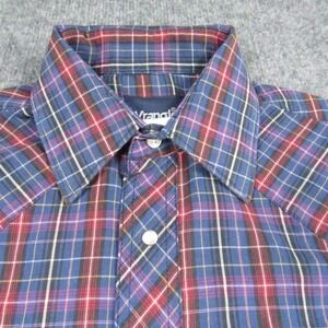 Wrangler Shirt Men 15.5 Western Cowboy Pearl Snap Pocket Plaid Short Sleeve Flaw
